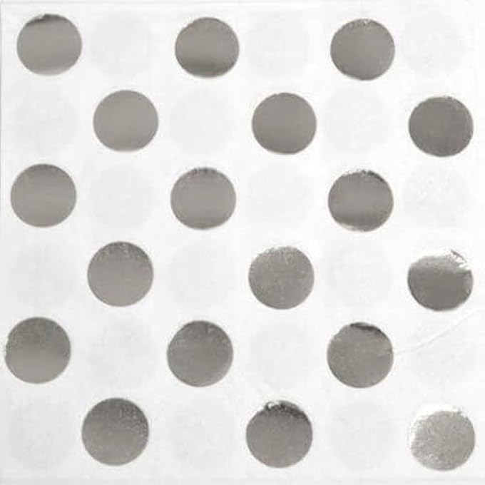 PARTY 32301FOIL SILVER POLKA DOT COCKTAIL NAPKINS, PACK OF 16 - Image 1